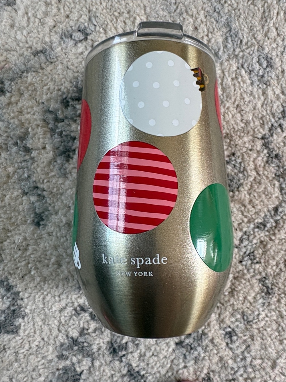 kate spade Gold Tumbler with Red, Green & White Polka Dots